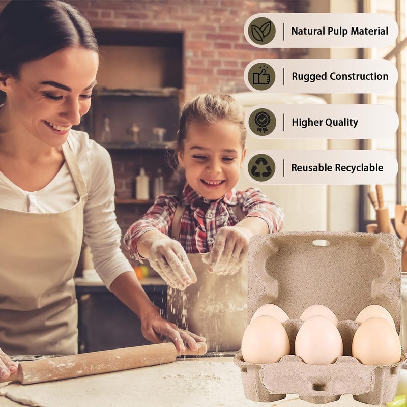 vwpvdeeg 50 Pack Half Dozen Egg Cartons, Blank Natural Pulp Egg Carton Bulk 6 Count for Chicken Eggs and Duck Eggs, Reusable, Protects, Egg Storage Containers for Home Kitchen and Farmhouse (50 PCS 6 Count) - Image 4